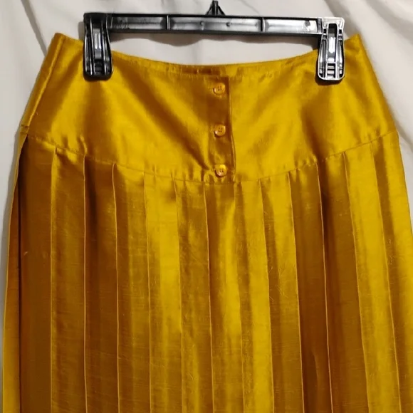 SALE! RARE! Jac Dale Gold Pleated Vintage Midi Skirt - Picture 5 of 10